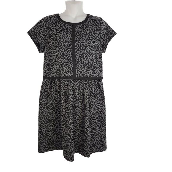 Ann Taylor Loft Womens Dress Size 6 Gray Black Leopard Print A Line Short Sleeve - Picture 1 of 9
